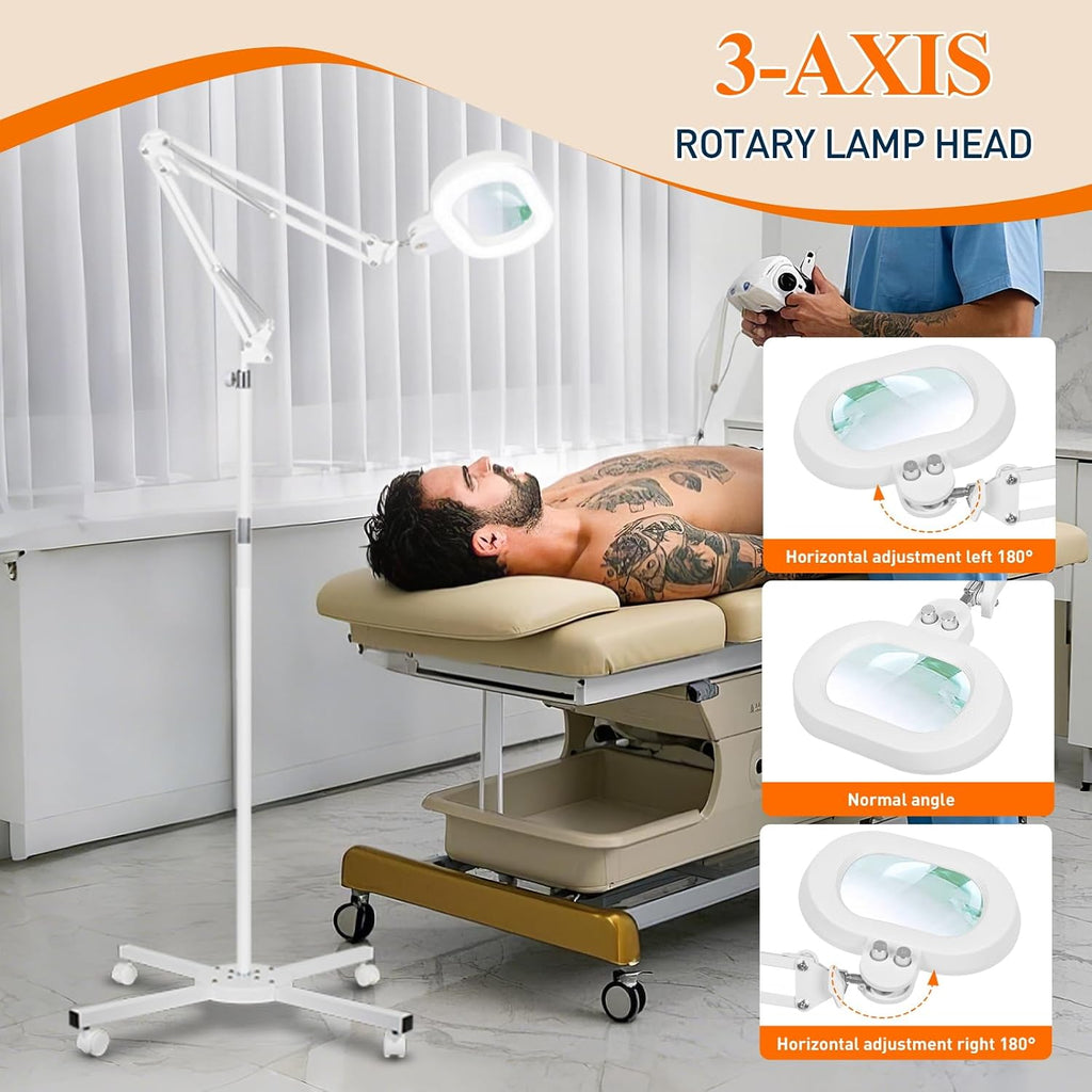 2200 Lumens 12X Esthetician Magnifying Floor Lamp, 3-Axis Magnifier | Dual-Knob, Square Glass, Stepless Dimmable, 4