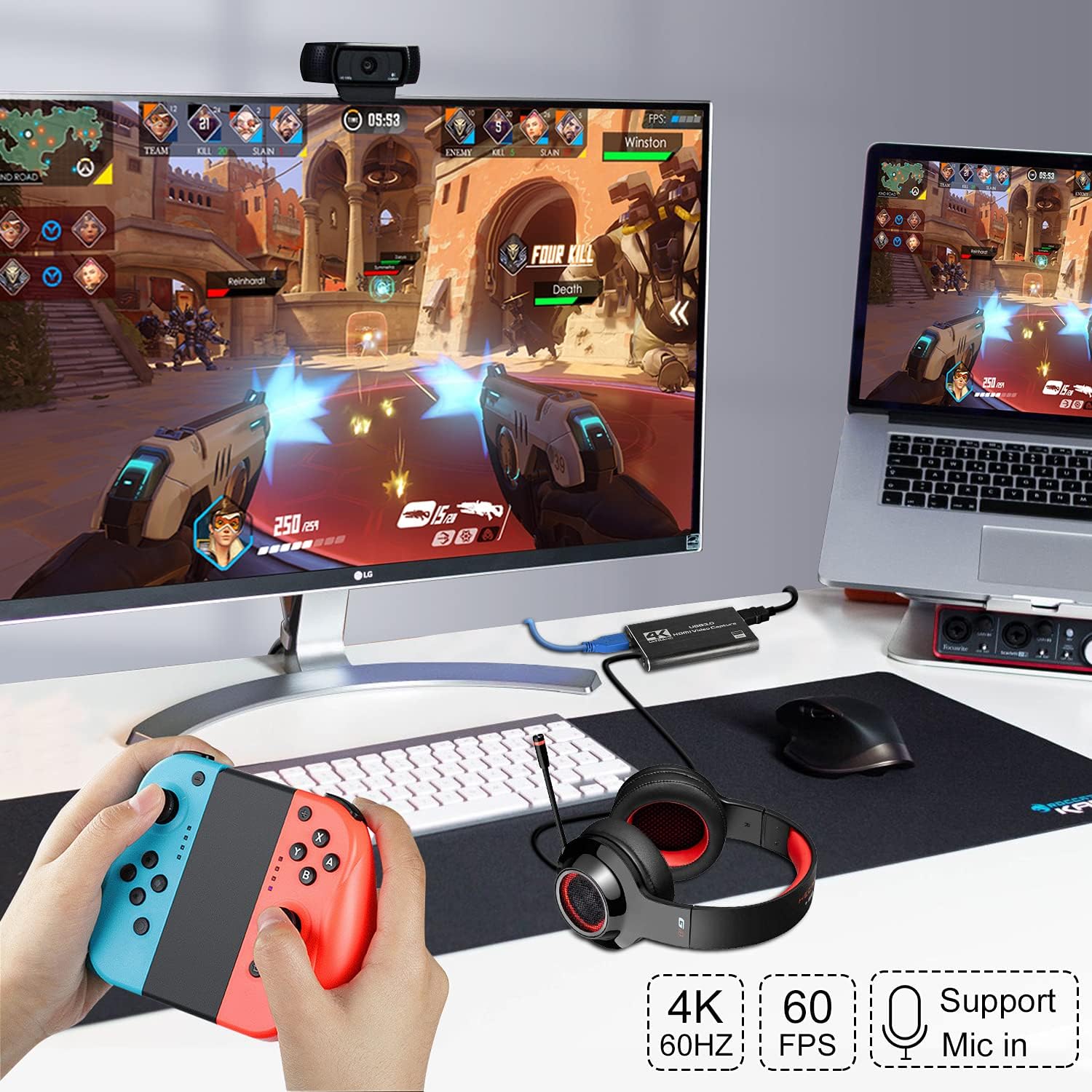 Capture Card, 4K HDMI Video Capture Card, Game Capture Card, 1080P 60FPS Video Capture Device, HDMI to USB 3.0