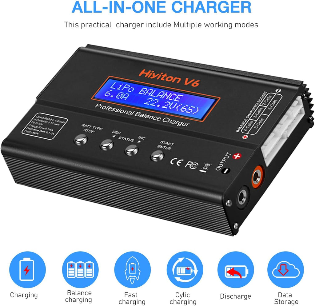 6A Lipo Battery Charger, 1S-6S Balanced Charger Discharger, 1-6S Lipo Li-ion NiMH NiCD Li-Fe Battery with Tamiya XT60