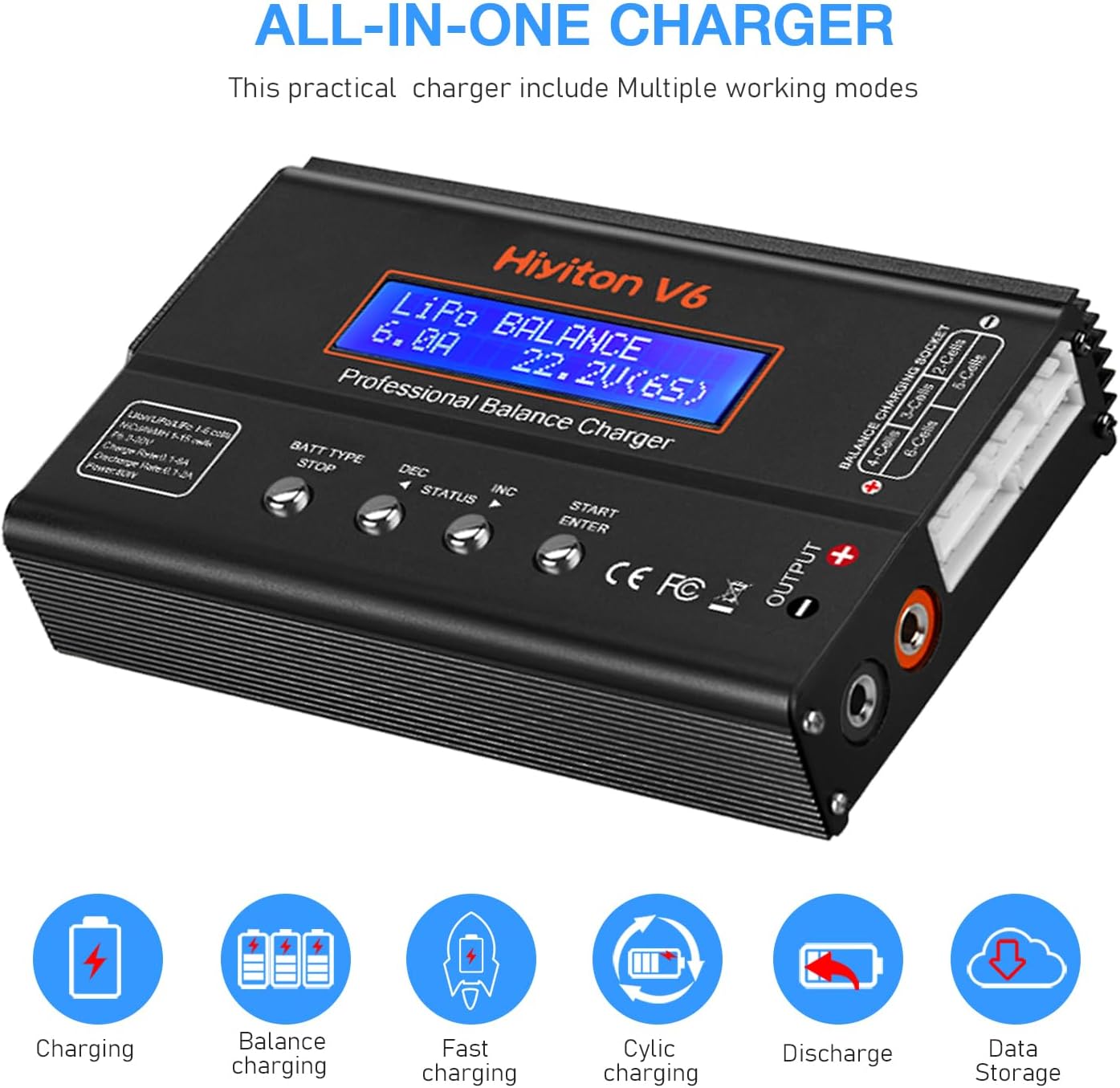 6A Lipo Battery Charger, 1S-6S Balanced Charger Discharger, 1-6S Lipo Li-ion NiMH NiCD Li-Fe Battery with Tamiya XT60