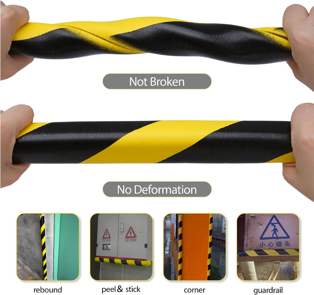 Wall Edge Corner Guards 196.9in (5m), Yellow & Black Foam Protector Padding with Self Adhesive Backing for Garage