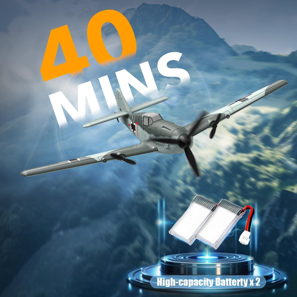 RC Plane, 3 Channel Remote Control Plane for Beginners & Adults | BF109 Fighter RTF, 2.4GHz, 6-Axis Gyro Stabilizer