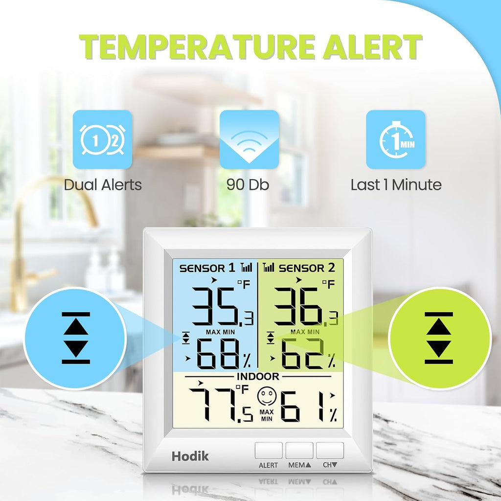 Wireless Fridge Freezer Thermometer with Alarm, 330FT Sensor