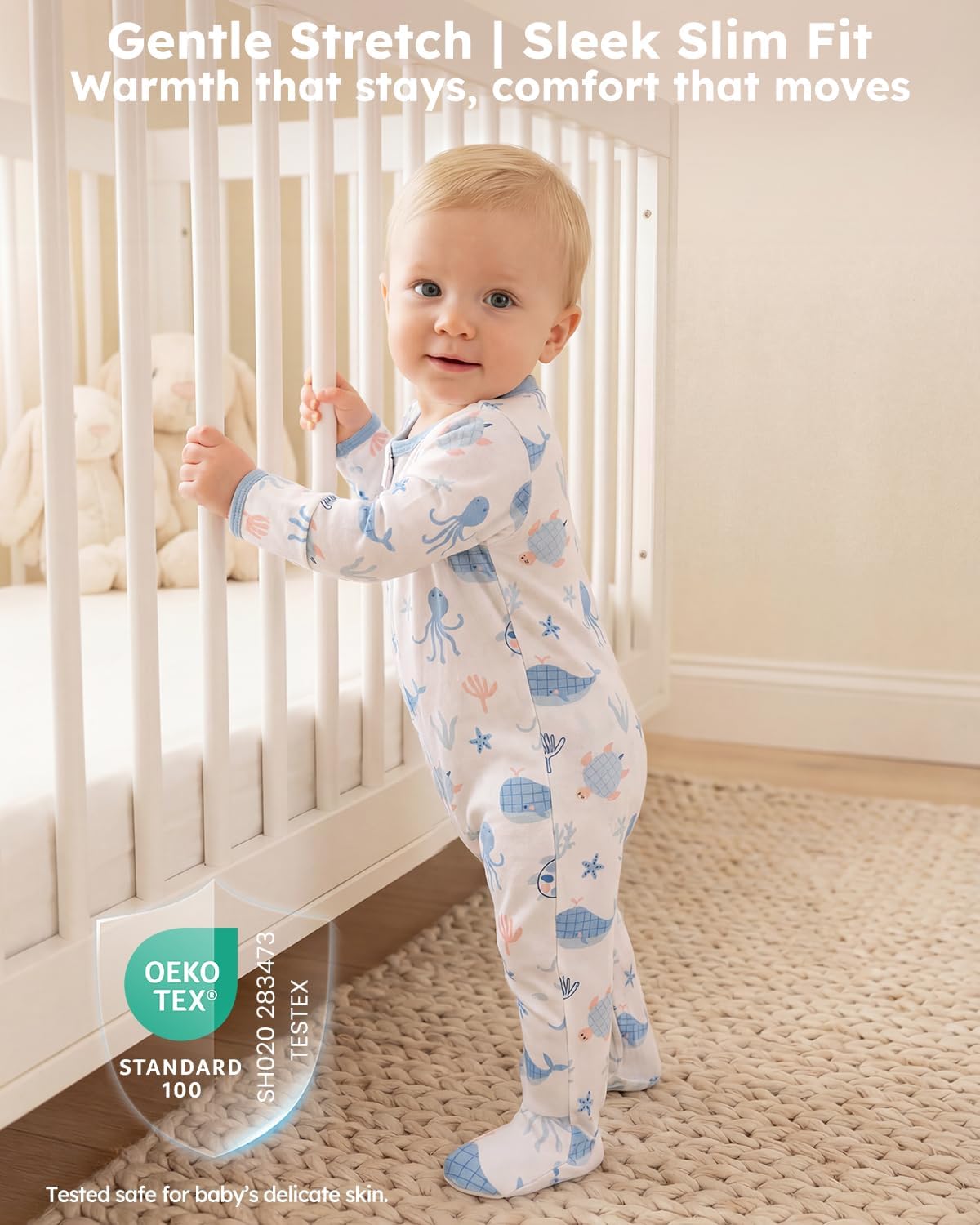 Baby Sleepers 100% Cotton Footie Pajamas, Newborn 0-3 3-6 6-9 Months with 2-Way Zipper, 2pcs PJs Baby Boy Clothes