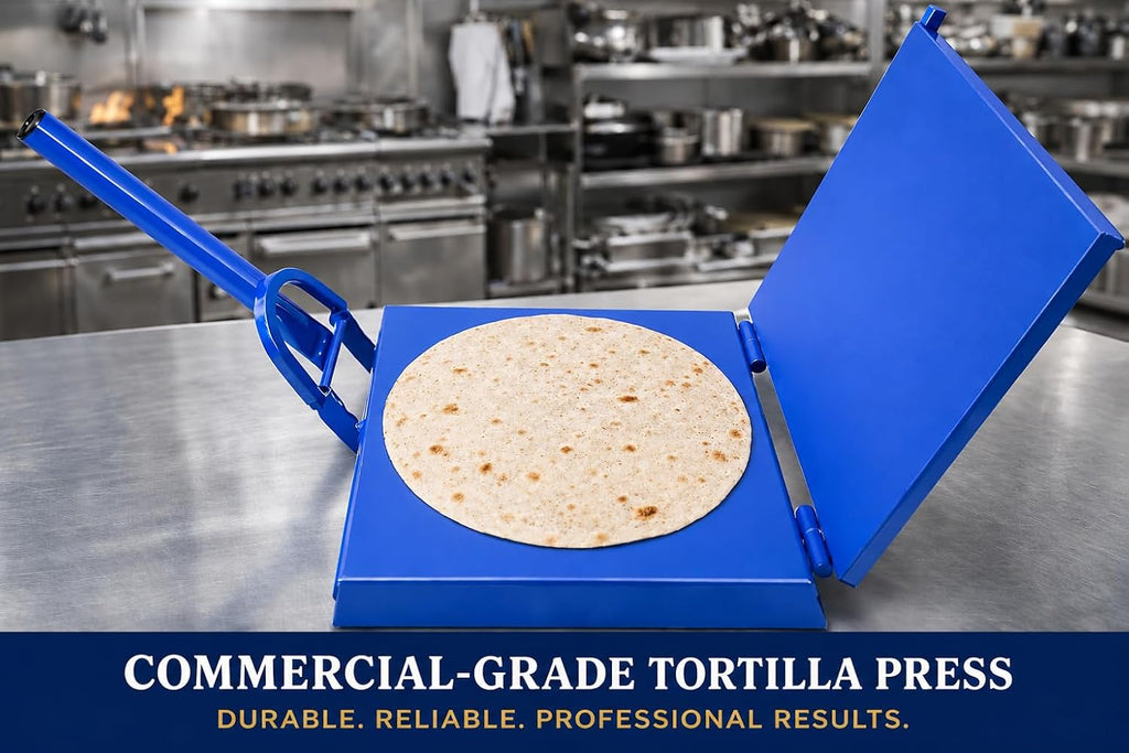 12" Commercial Steel Tortilla Press-Heavy Duty-Mexican Style Tortilla Maker, Flatbread-Blue