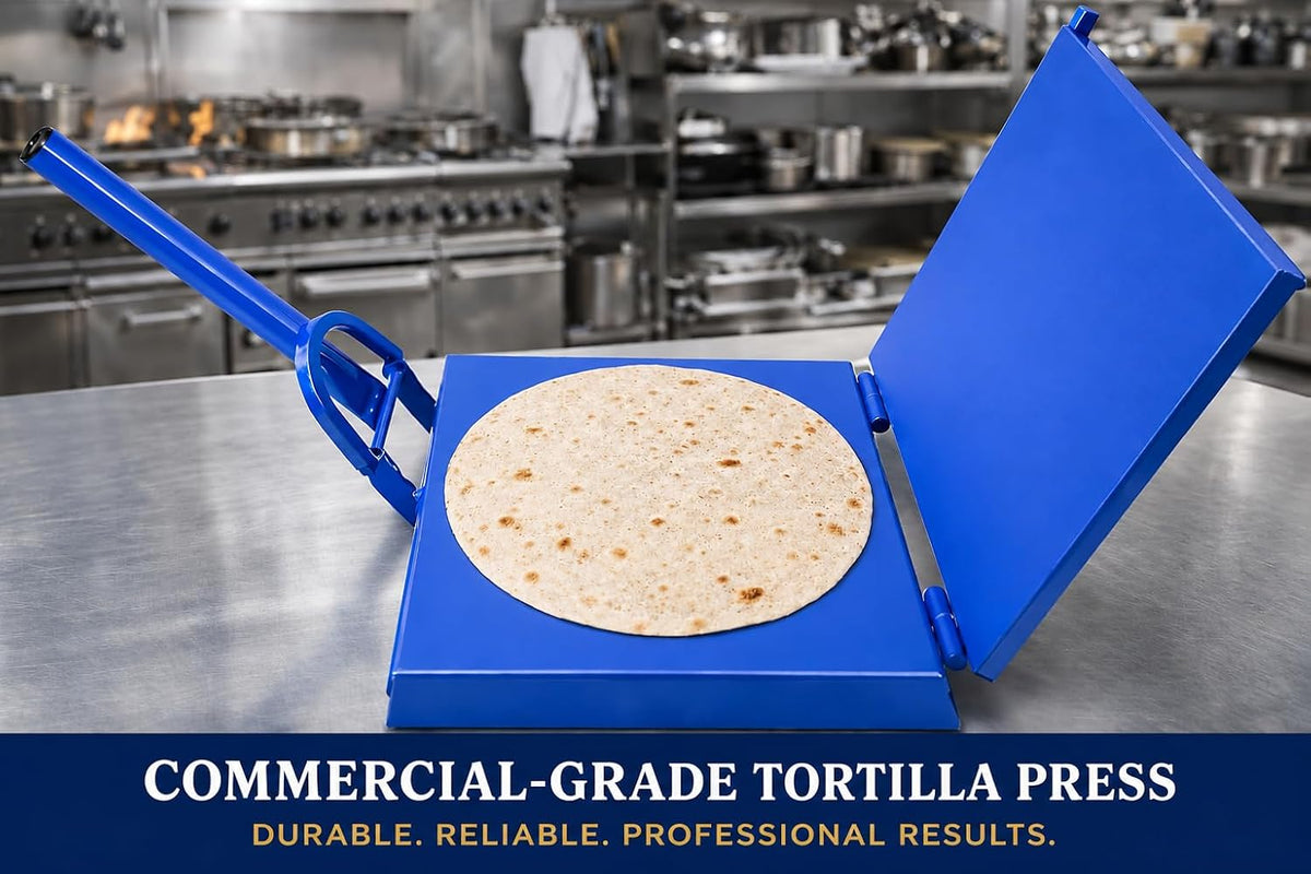 12" Commercial Steel Tortilla Press-Heavy Duty-Mexican Style Tortilla Maker, Flatbread-Blue