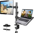 Adjustable Monitor Arm with Laptop Tray, Single Desk Mount for 13-32" VESA Monitors up to 22 lbs, 14" x 12" Laptop Tray