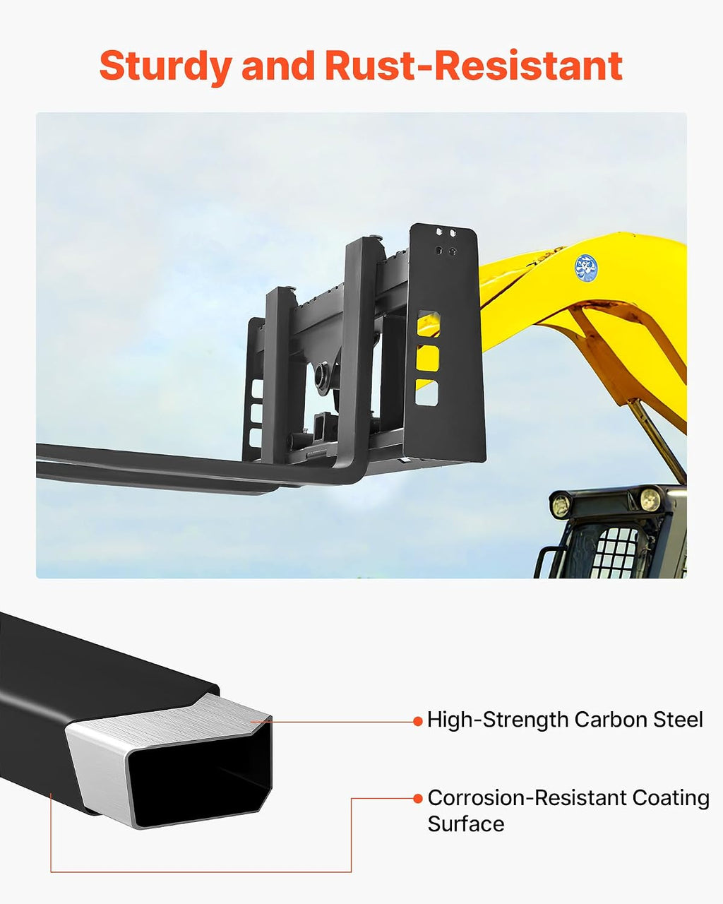Skid Steer Pallet Frame, 4000 lbs Rated Load Capacity, 45-inch Pallet Fork Frame Attachments with 2-inch Hitch