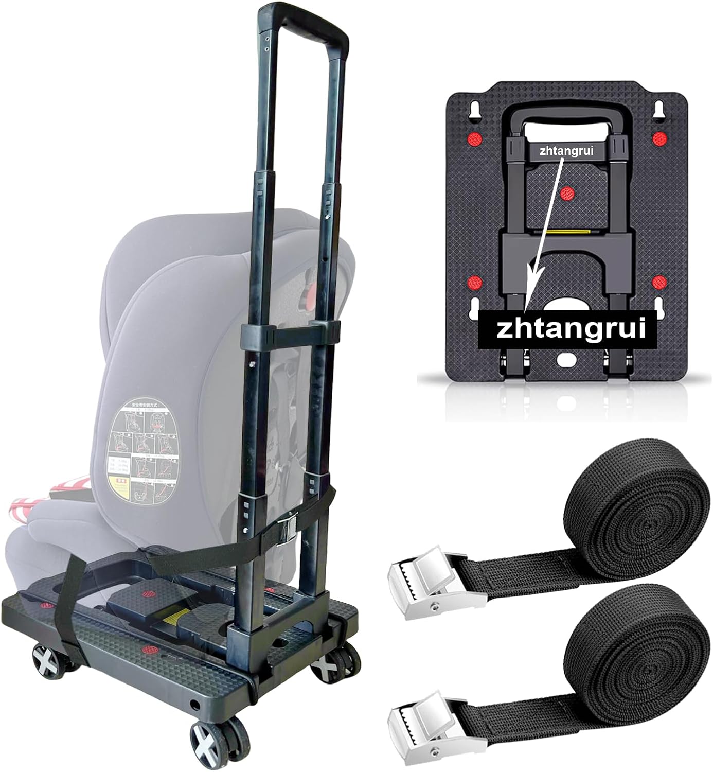 Car Seat Dolly for Airport - CarSeat Roller Cart Wheels for Airplane - Car Seat Travel Cart Carrier with Straps