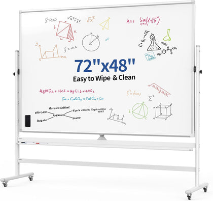 Double-Sided 72" x 48" Mobile Whiteboard Large Rolling Whiteboard Dry Erase | Extra Large Rolling Magnetic Dry Erase