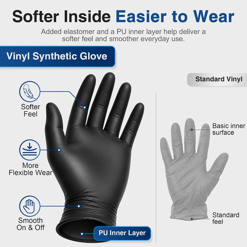 Medical Nitrile/Vinyl Blend Exam Gloves, Black Disposable | Latex&Powder free, Food Safe, Cleaning, Exam, Cooking