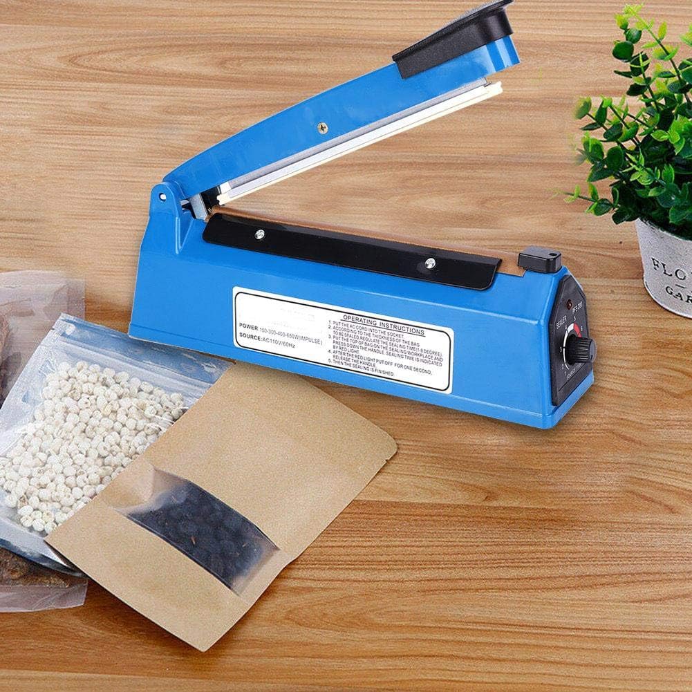 Impulse Bag Sealer, Manual Adjustable Heat Sealing Machine with LED Indicator 8 Inch 210W PE PP Plastic Bag Closer