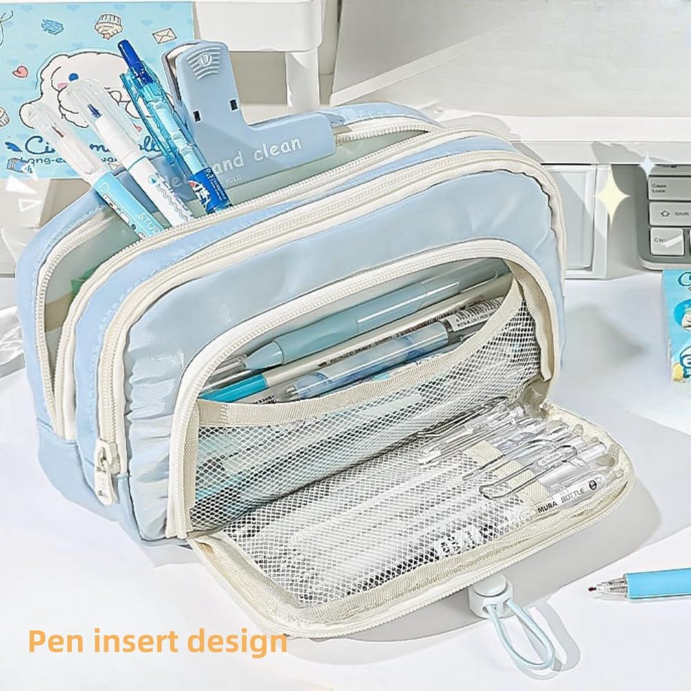 Pencil Case Big Capacity Pen Holder Large Opening Pencil Pouch Box Cute Aesthetic Drawstring Pen Case (Strawberry Pink)