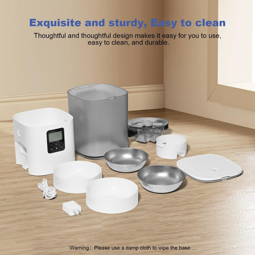 Automatic Cat Feeder for 2 Cats, 6L Cat Food Dispenser with 10s Voice Recorder, Pet Feeder up to 8 Meals per Day