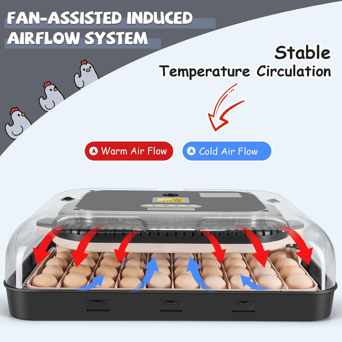 70 Egg Incubators, Auto Humidification & Temperature Control