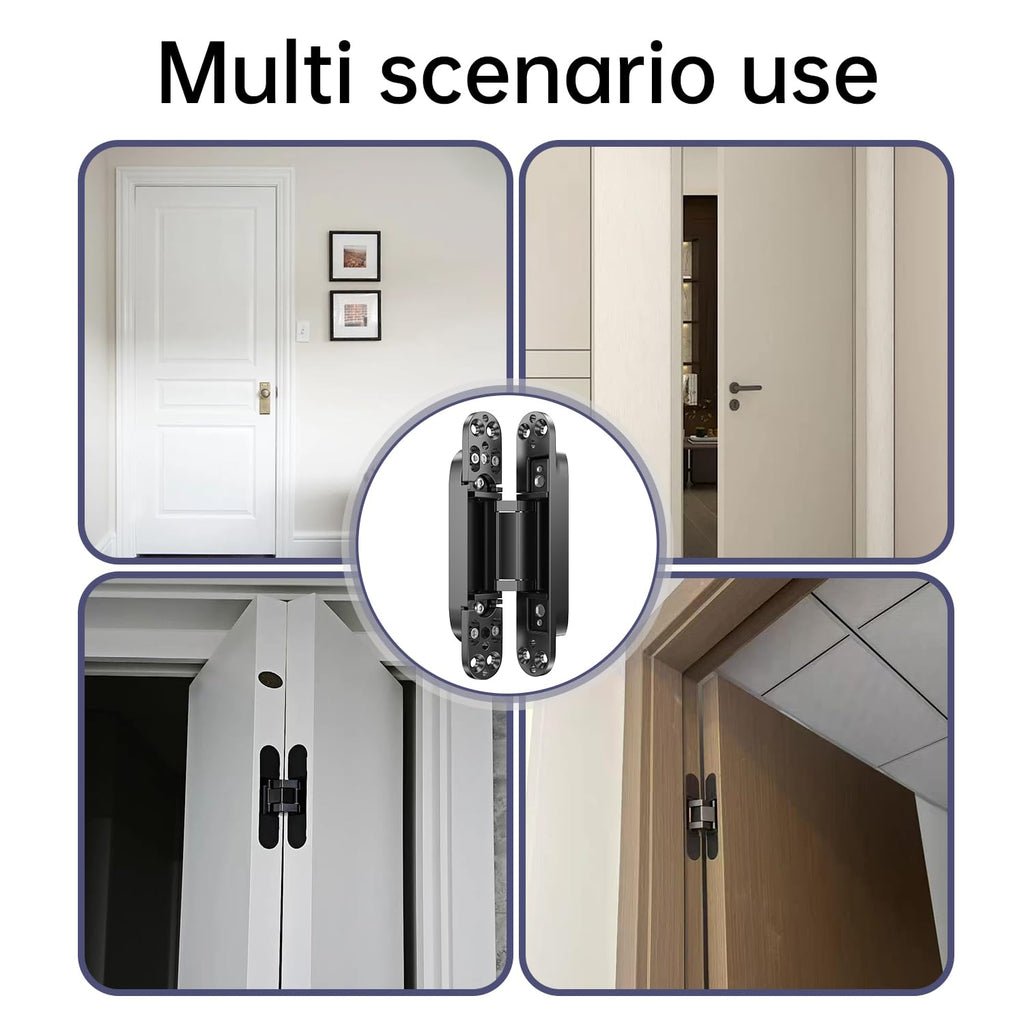2PCS 7 Inch Invisible Concealed Door Hinges 180 Degree Swing Hinge (Black)