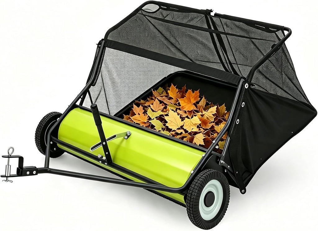 50 in Lawn Sweeper Tow Behind, 28 Cu. ft Large Hopper Leaf & Grass Collector, Heavy Duty Pull Behind Yard Sweeper