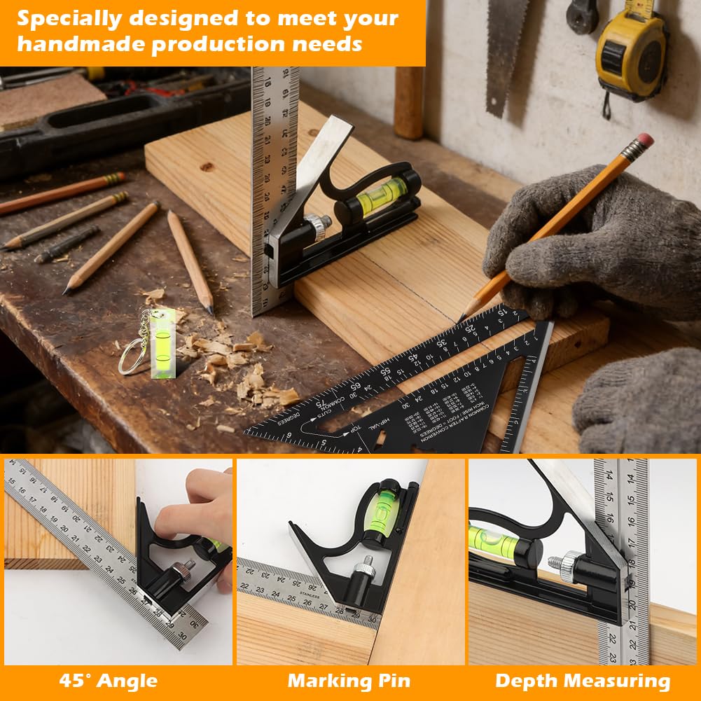 Combination Square Woodworking Ruler 7inch Carpenter Square Wood Working Tools 12 in Combination Squares Combo