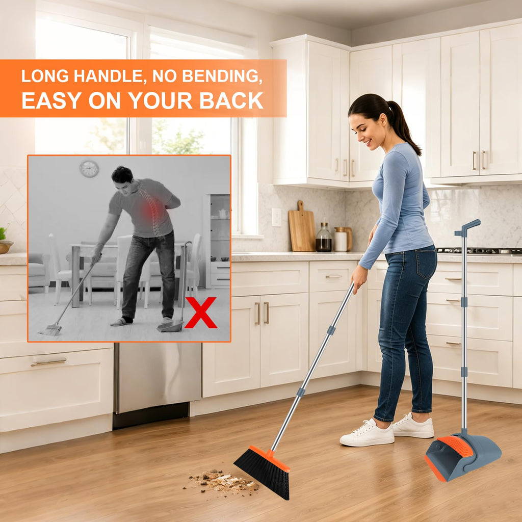 Broom and Dustpan Combo Set, 52" Long Handle with Squeegee & Mini Set