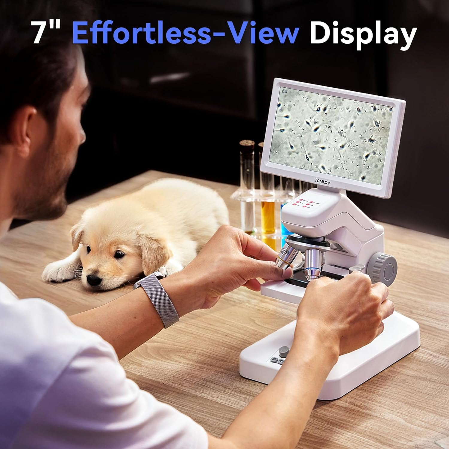 DM301 Pro Microscope for Kids Adults Students, 7" Screen Science Kit | TV/PC View, Camera & Video, Wireless APP