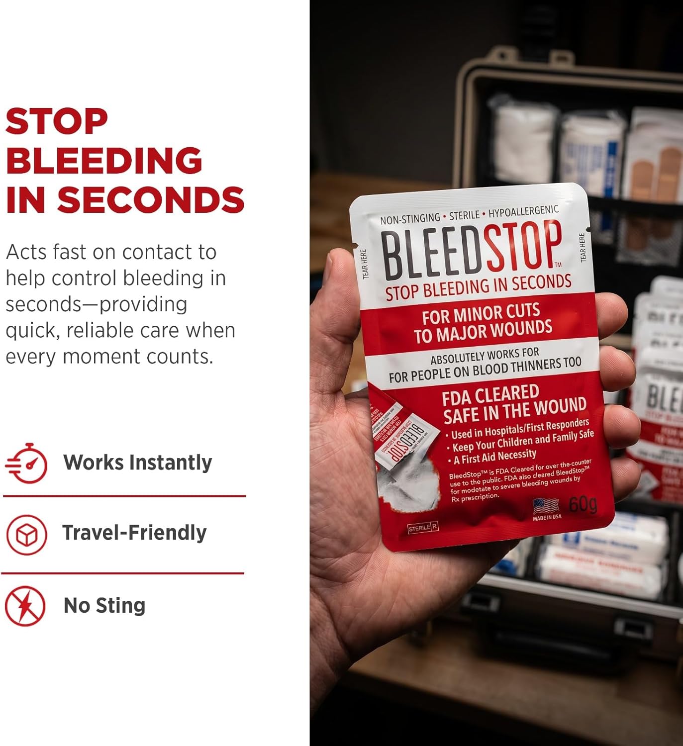 First Aid Powder for Blood Clotting, Trauma Kit, Blood Thinner Patients, Camping Safety, and Survival Equipment for