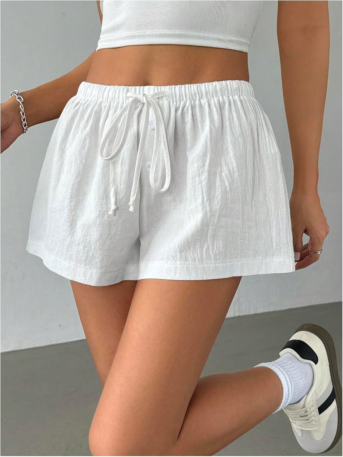 Womens Drawstring Cute Linen Lounge Shorts Summer