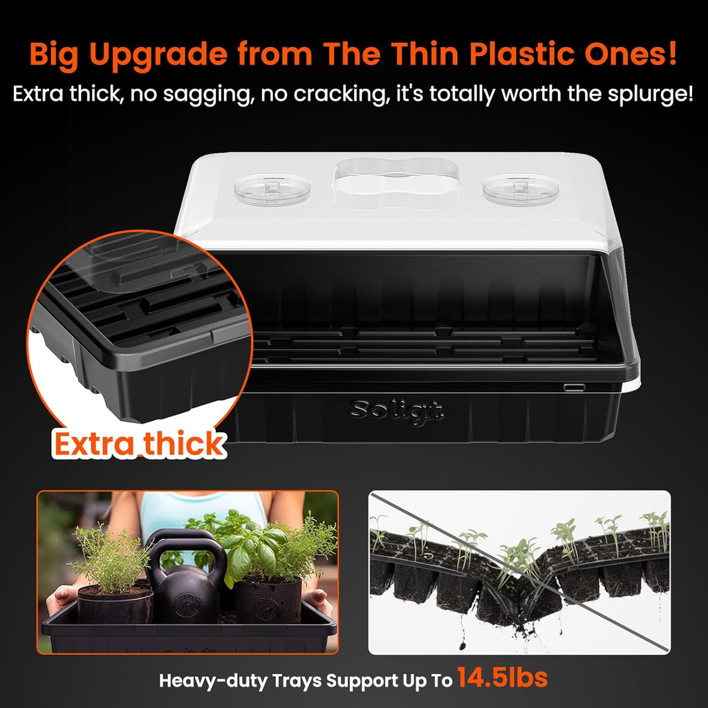 Thick Plastic 3-Set Strong Seed Starter Trays with 5" Humidity Domes