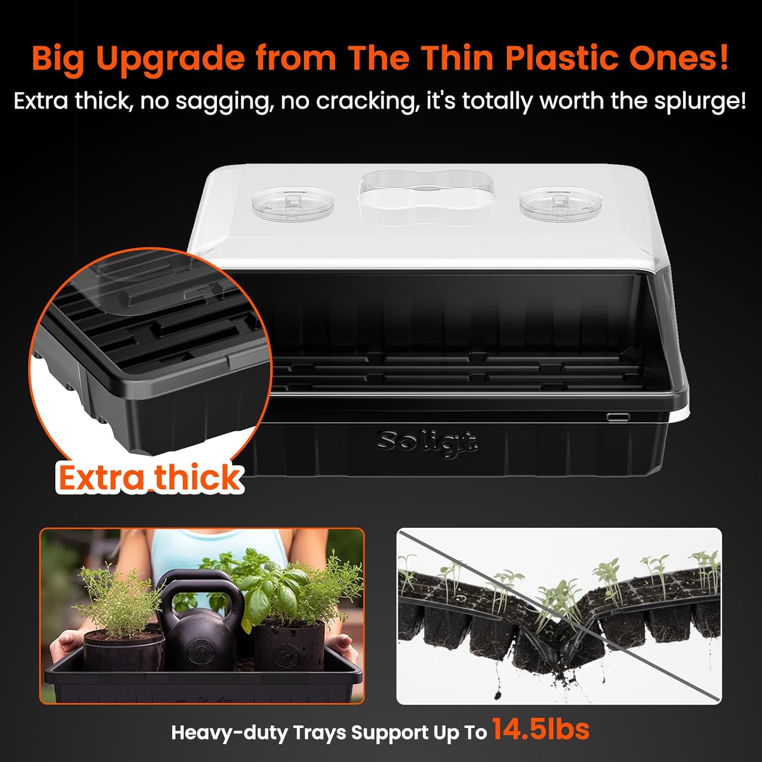 Thick Plastic 3-Set Strong Seed Starter Trays with 5" Humidity Domes