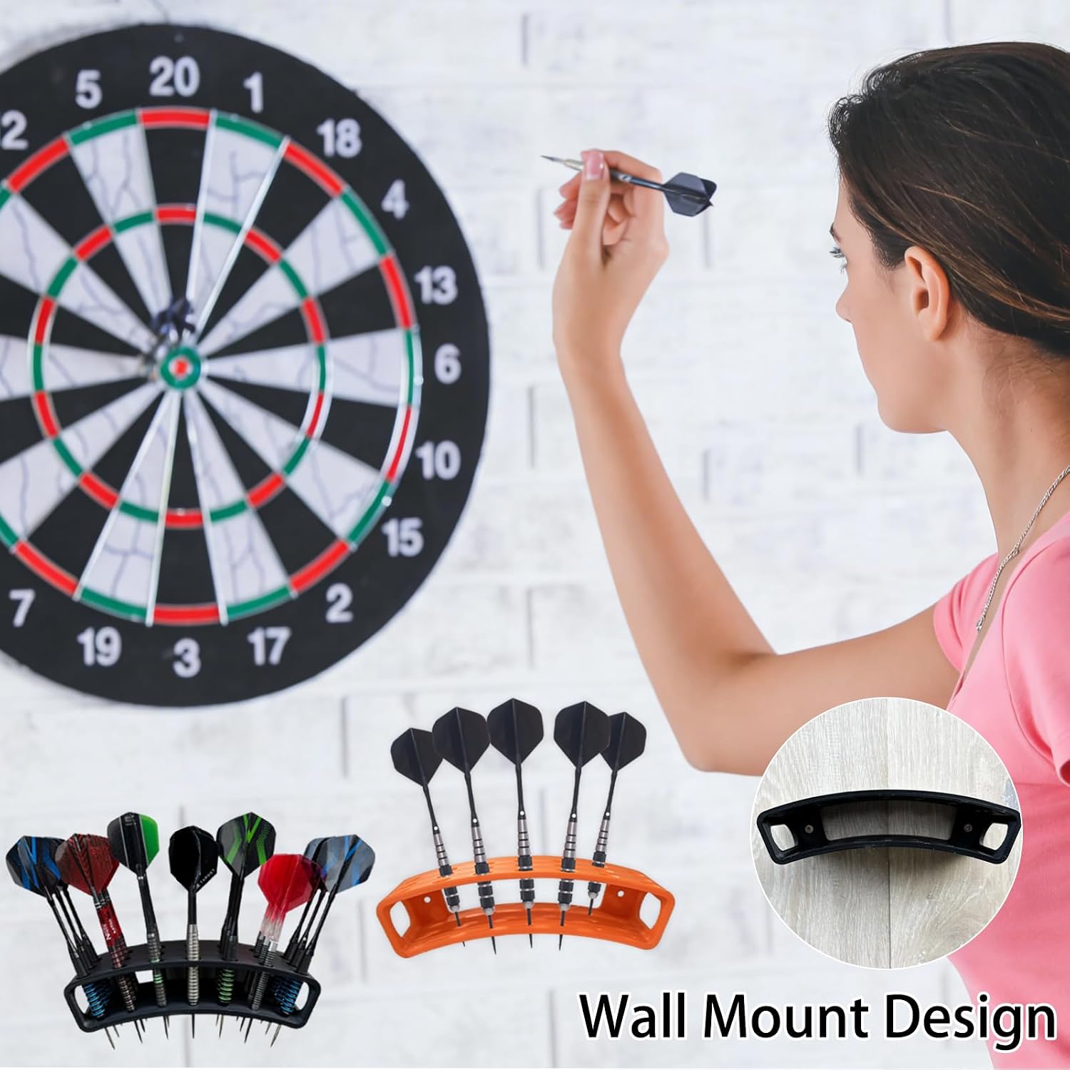 Wall Mounted Dart Holder - 21 Slot Dart Organizer Display Rack for Soft Tip & Steel Tip Darts,Gift for Players (Black)