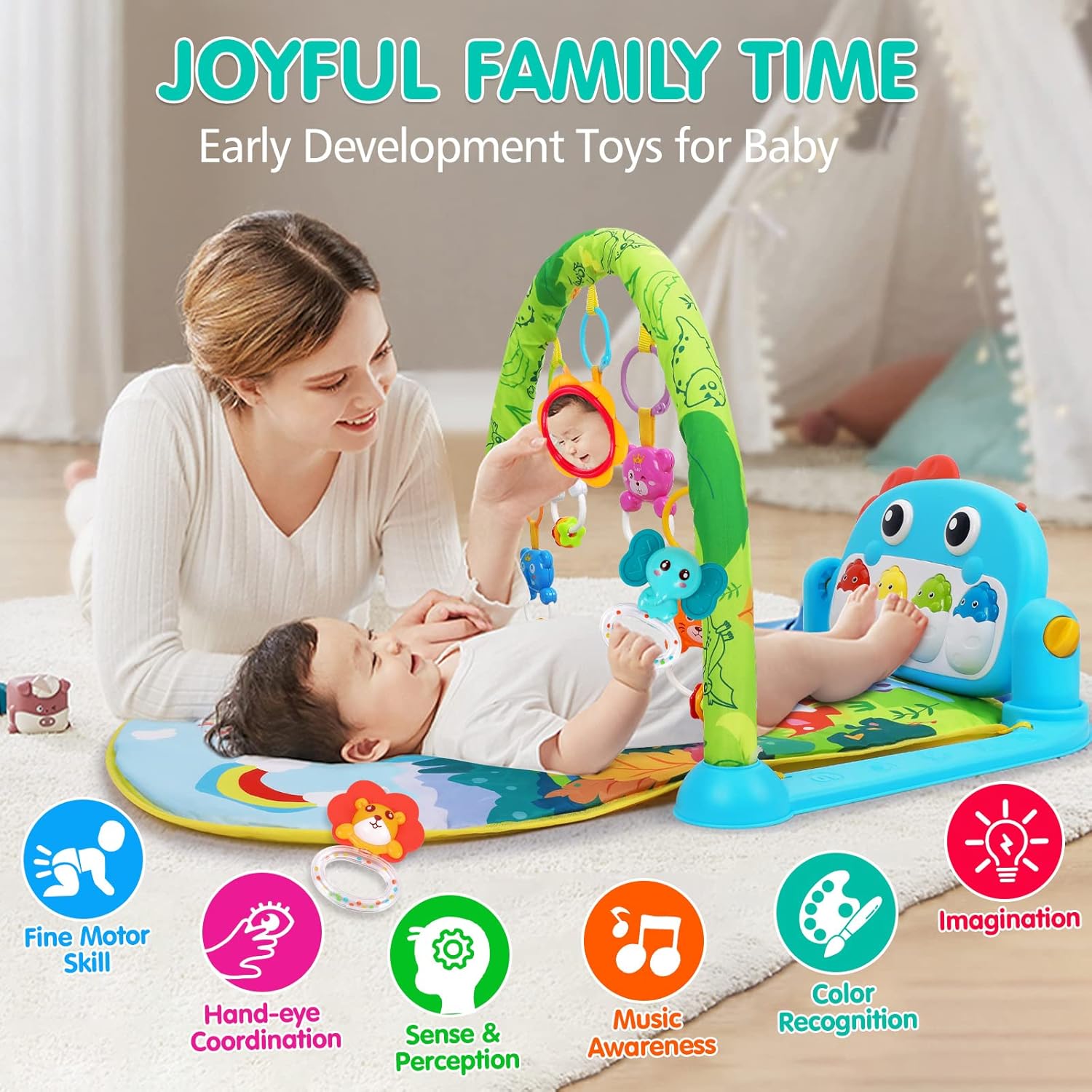 Baby Gym Play Mats Baby Tummy Time Mat Musical Activity Center for Newborn Infant Piano Babies Play Mat Music & Light