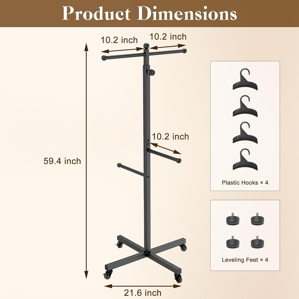 Bag Rack Stand with Wheels, 46-59" Adjustable Shopping Bag Rack, Black