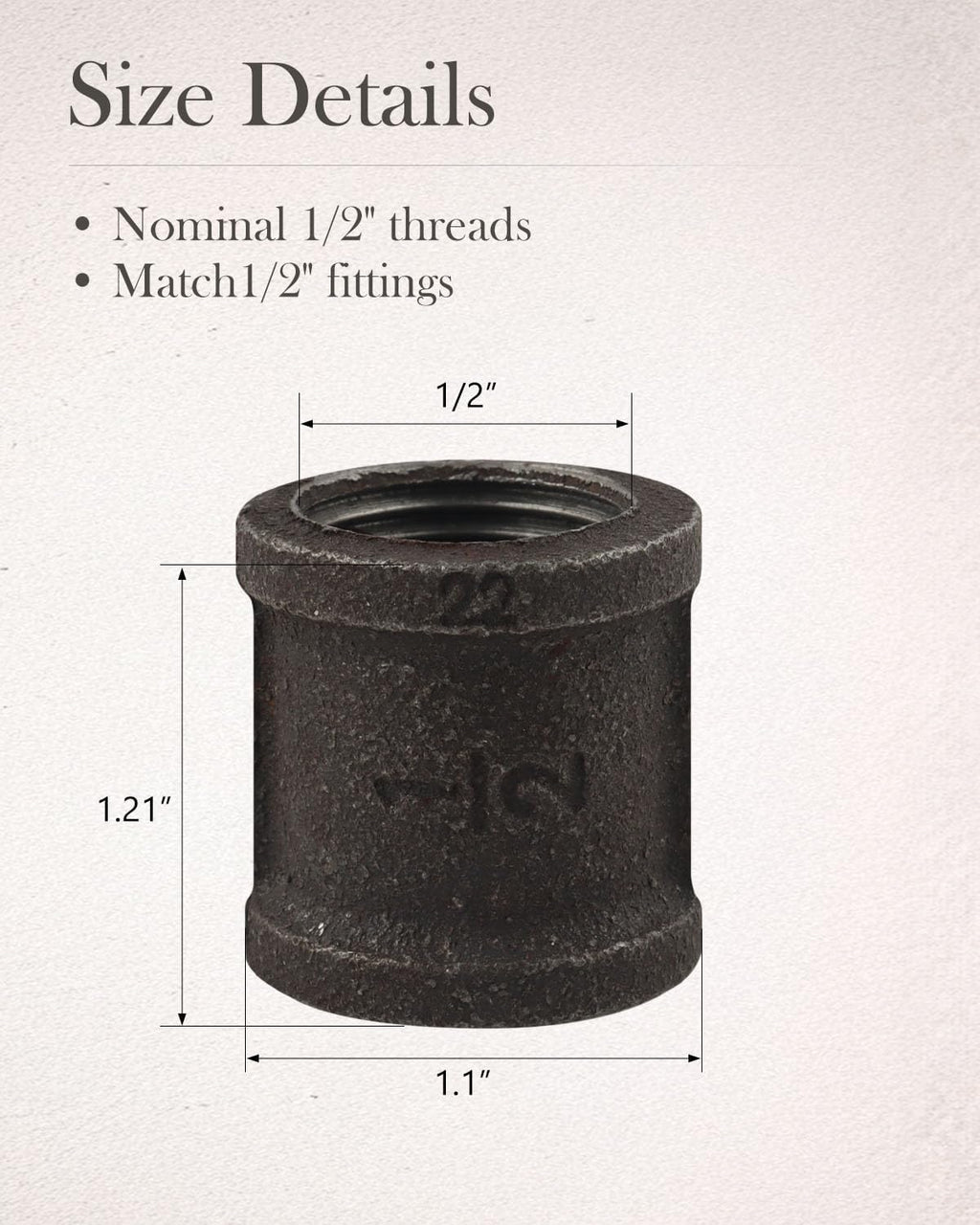 20 Pack 1/2 Inches Malleable Cast Iron Pipe Couplings