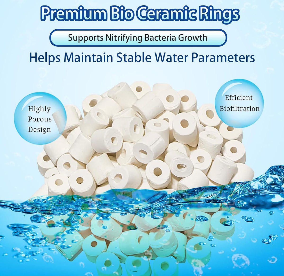 Aquarium Bio Ceramic Rings 2 lbs Filter Media for Pond Canister Reef Tank