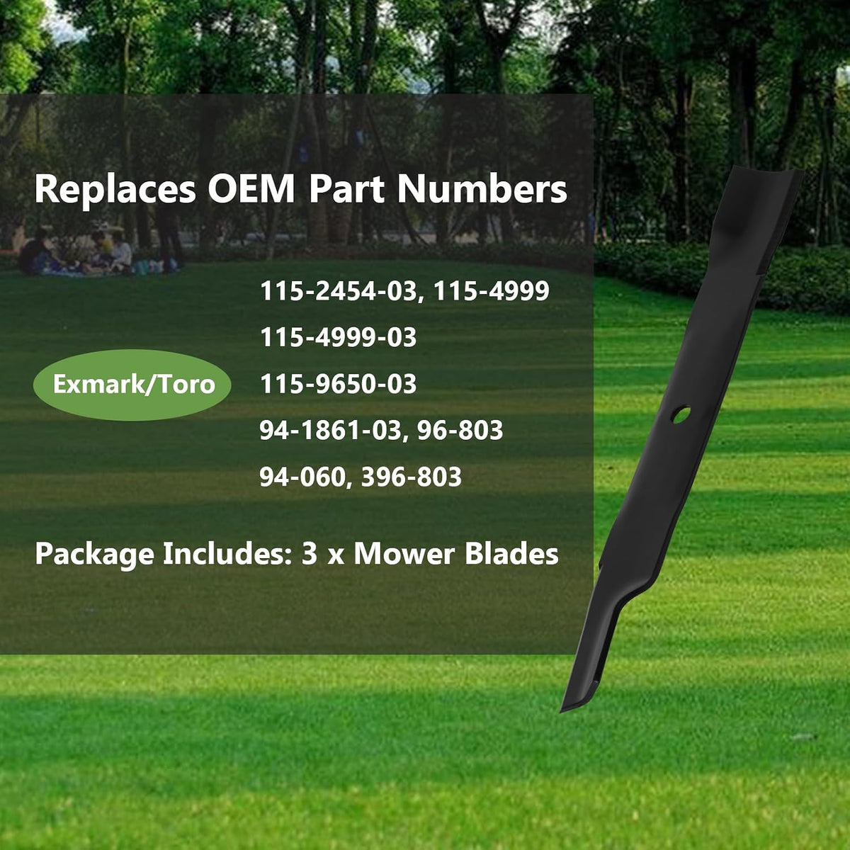 (3PCS) 115-2454-03 115-9650-03 High Lift Blades - Replace OEM 115-4999 115-4999-03 - Fits Toro TimeCutter HD Titan