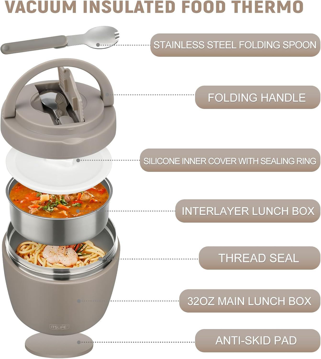 32oz Insulated Soup Thermo, Vacuum Stainless Steel Food Jar for Hot & Cold Food, Leakproof Wide Mouth Lunch Container