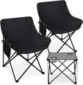 Camping Chairs for Adults, 2 Pack Folding Lawn Chair & Table, Black | Oversized & Portable Beach Chair for Outdoor