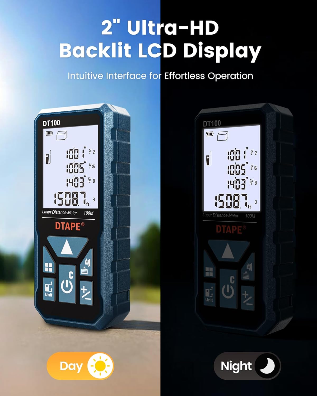 330 Ft Laser Measuring Tool, Fathers Day Dad Gifts, High-Accuracy Laser Tape Measure, 2" Backlit LCD Display Laser