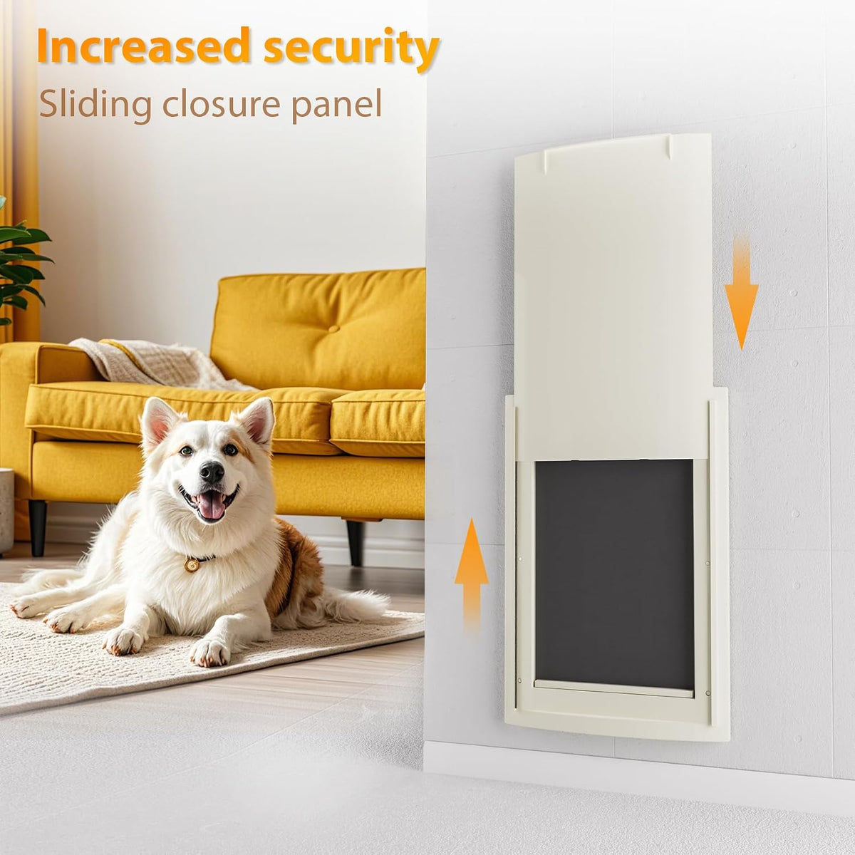 Dog Door for Wall, Pet Door, Doggie Door with Telescoping Tunnel, Double Magnetic Flaps and Sliding Lock Panels