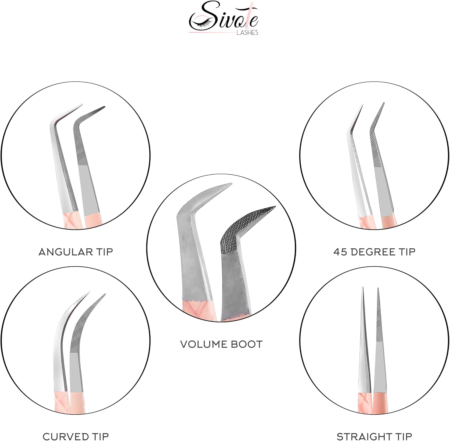 Lash Tweezers for Eyelash Extensions, Pack of 5, Peach, Diamond Grip | Precision fiber tips, ideal for volume &