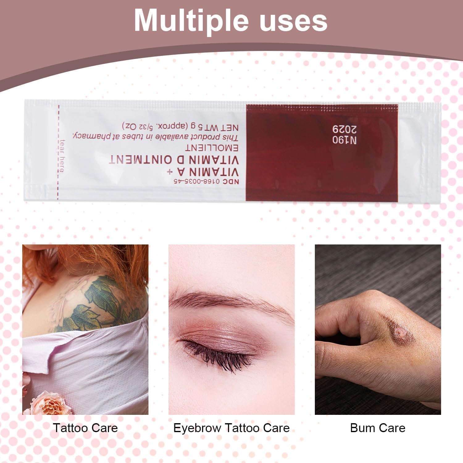 Tattoo Scar Repair Gel 50Pcs -Vitamin A&D Ointment for Tattoo Aftercare,Dry Skin & Scar Fading for Skin Moisturising