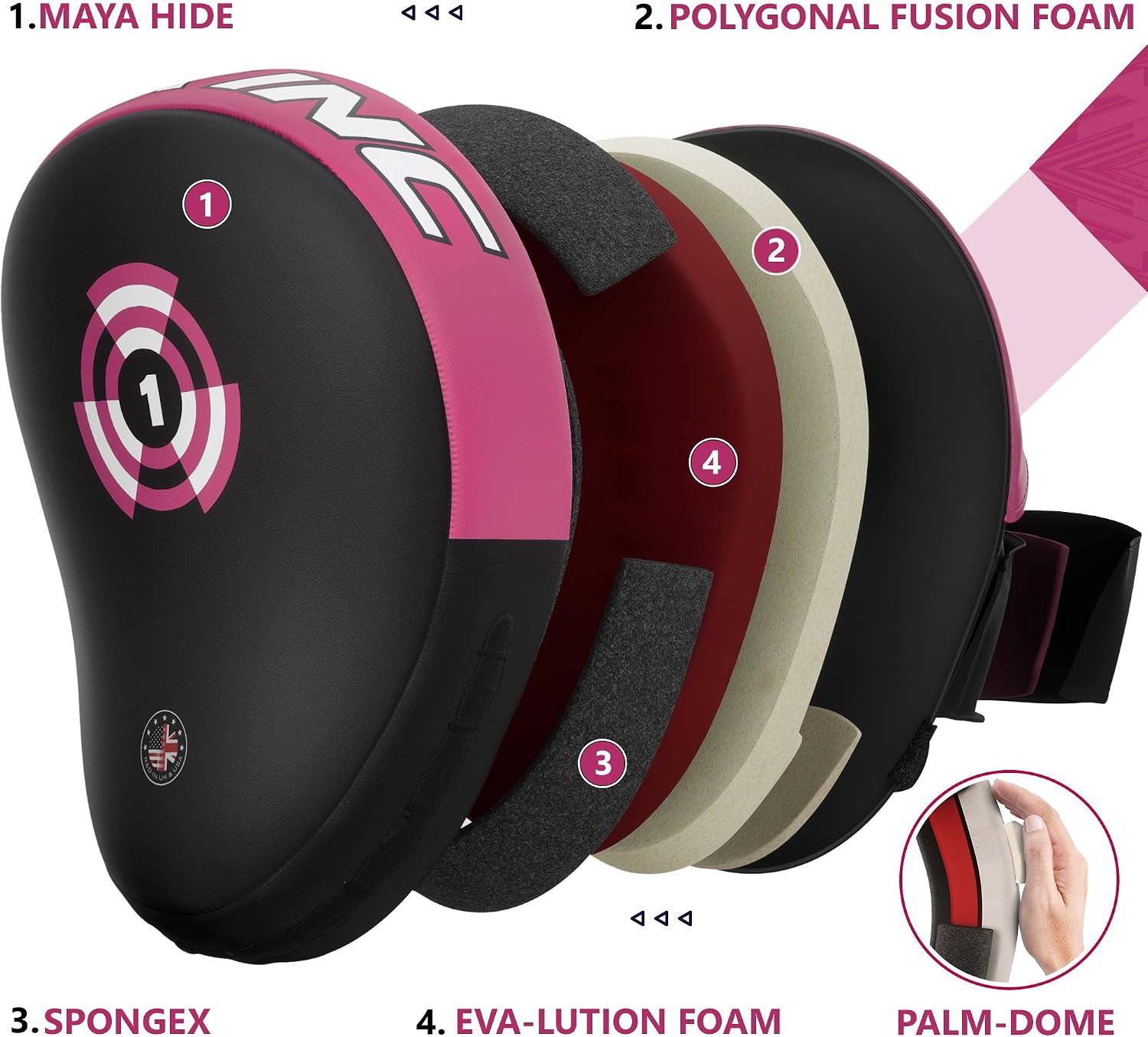 Boxing Pads Focus Mitts, Maya Hide Leather Curved Hook and Jab Target Hand Pads, Great for MMA, Kickboxing, Martial