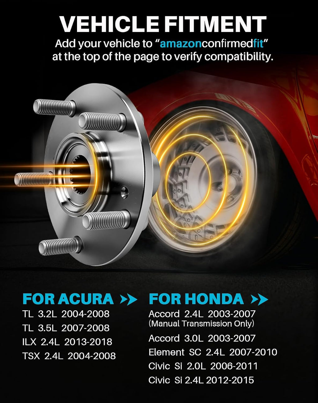 2 Pcs ‎930-455 Front Wheel Bearing Hub Assembly for Accord 2.4L (Manual), 3.0L 2003-2007, Element SC 2.4L 07-10, Civic Si 2.0L 2006-11, 2.4L 12-15, for Acura TL 3.2L 3.5L 07-08, ILX 13-18 TSX 04-08