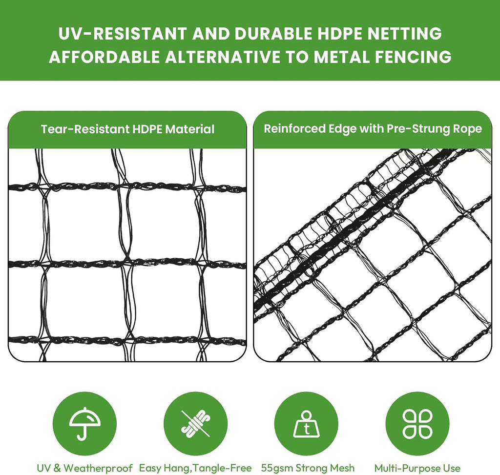 Deer Fence for Garden 4ftx50ft, Plastic Mesh Garden Fencing with Pre-Strung Reinforced Edge, Durable Temporary