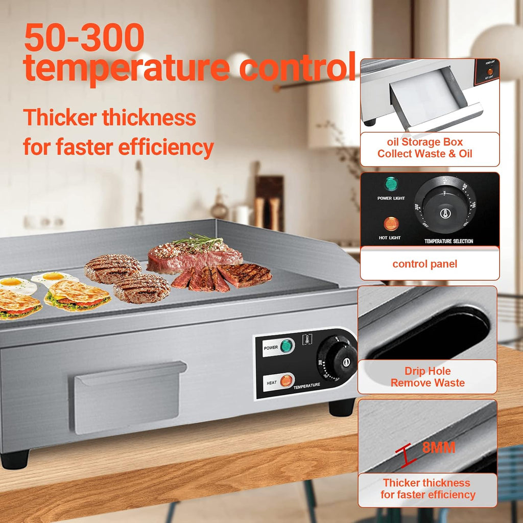 22" Electric Countertop Flat Top Griddle Grill 1600W 110V