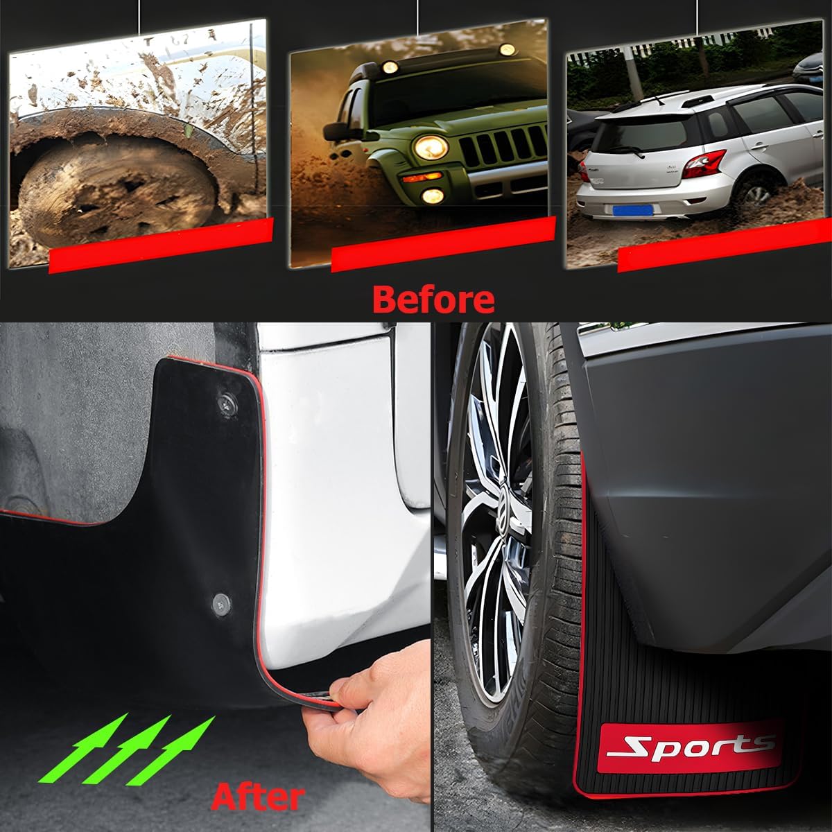 Car Mud Flaps, 4PCS Soft Flexible Bendable Rubber Vehicle Mudguard Splash Guard with Hardware Tool, Auto Exterior