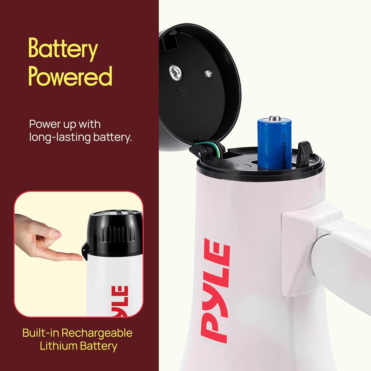 Rechargeable Bullhorn Megaphone with Voice Recording, AUX Input & Siren, USB-C Fast Charging, 1200-Yard Voice Range