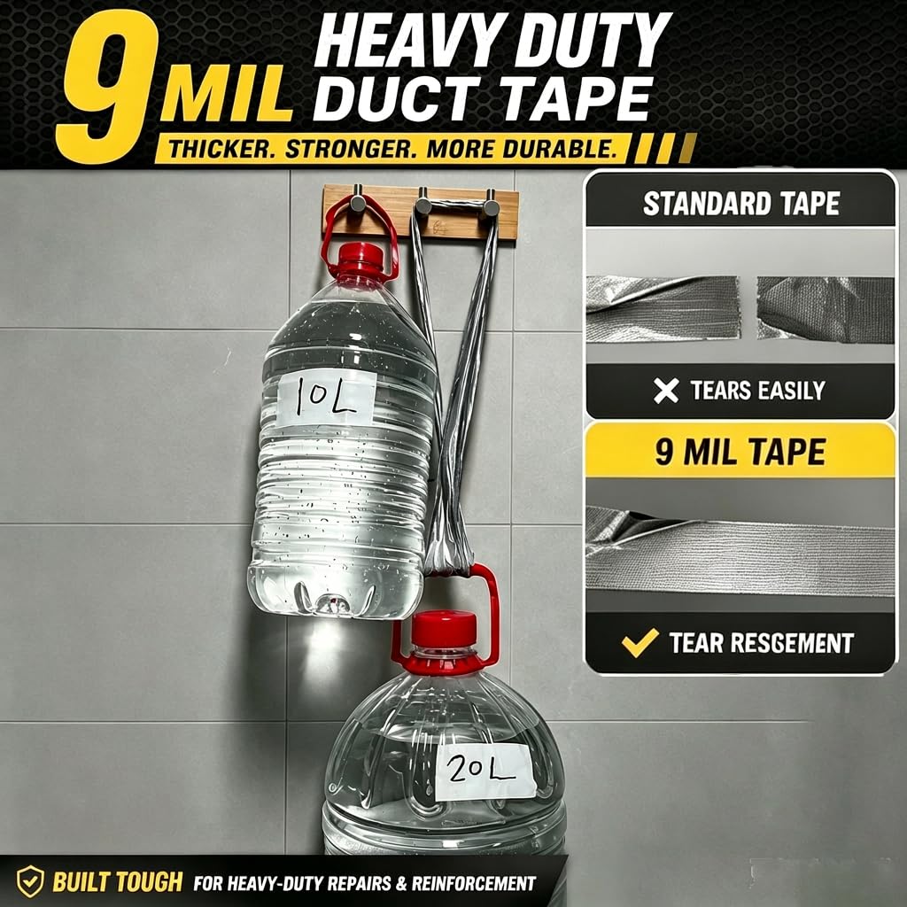 9 Mil Duct Tape Heavy Duty, 2 in x 45 YD, 3-Pack, Black/Silver/White