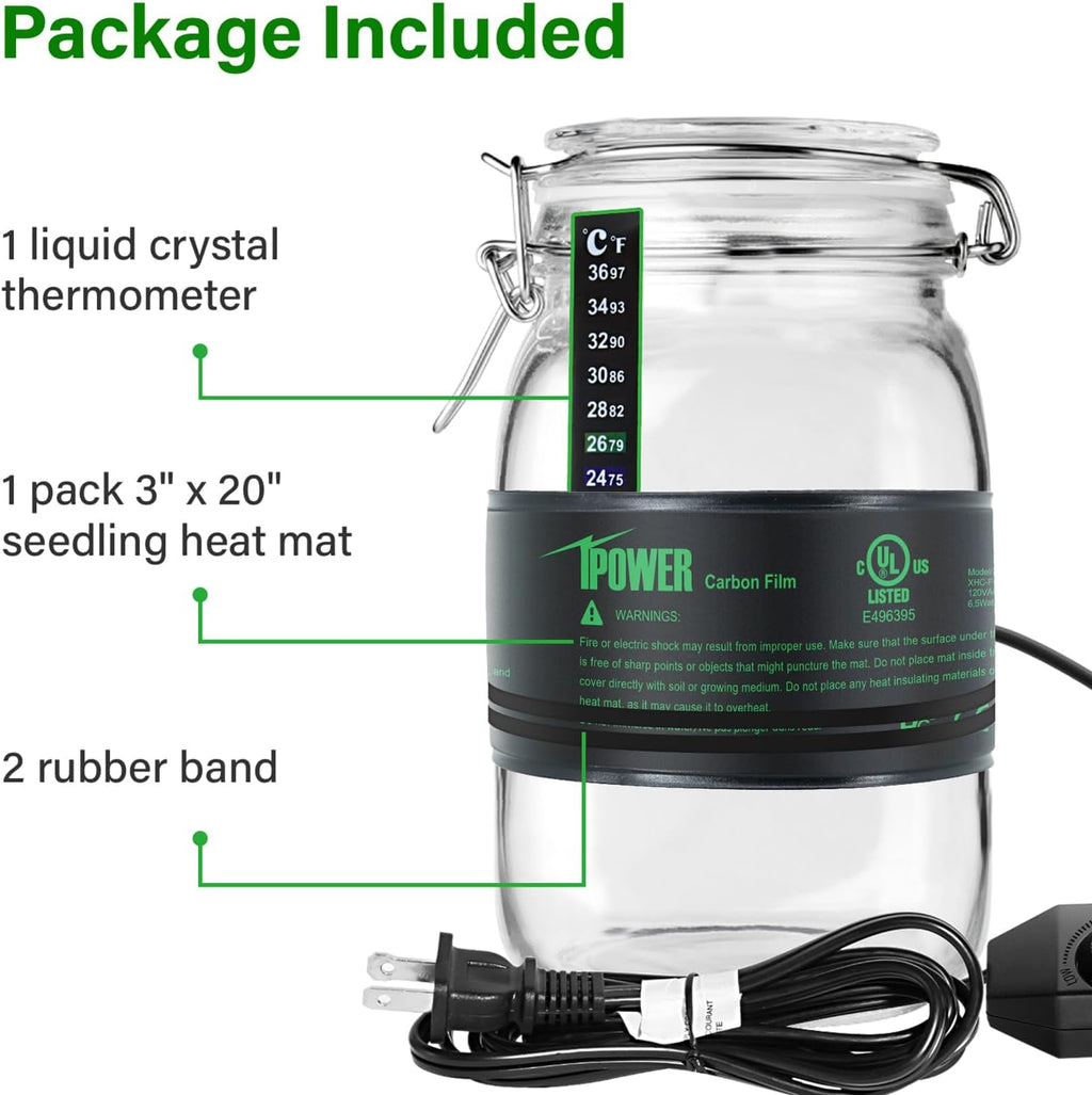 3" x 20" Seeding Heat Mat with Thermostat Temperature Adjustable Knob Durable Warm Hydroponic Plant Germination