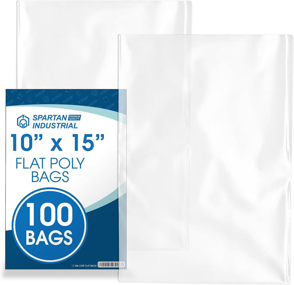 10" X 15" Open-End Flat Clear Poly Bags (100 Count) - 1.1 Mil