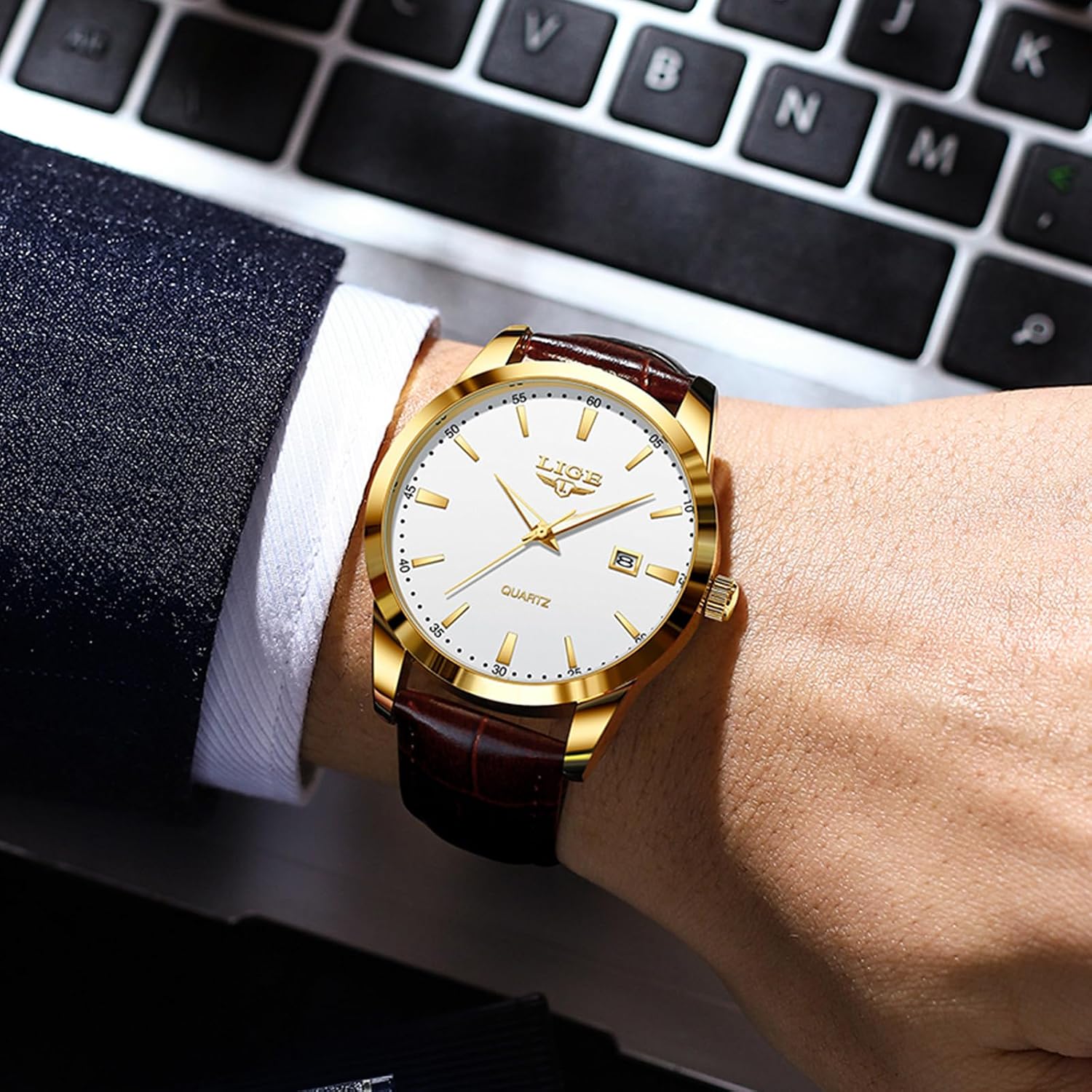 Watches for Men Waterproof Analog Dress Vintage Chronograph Analog Casual Leather Stainless Steel Unique Quartz